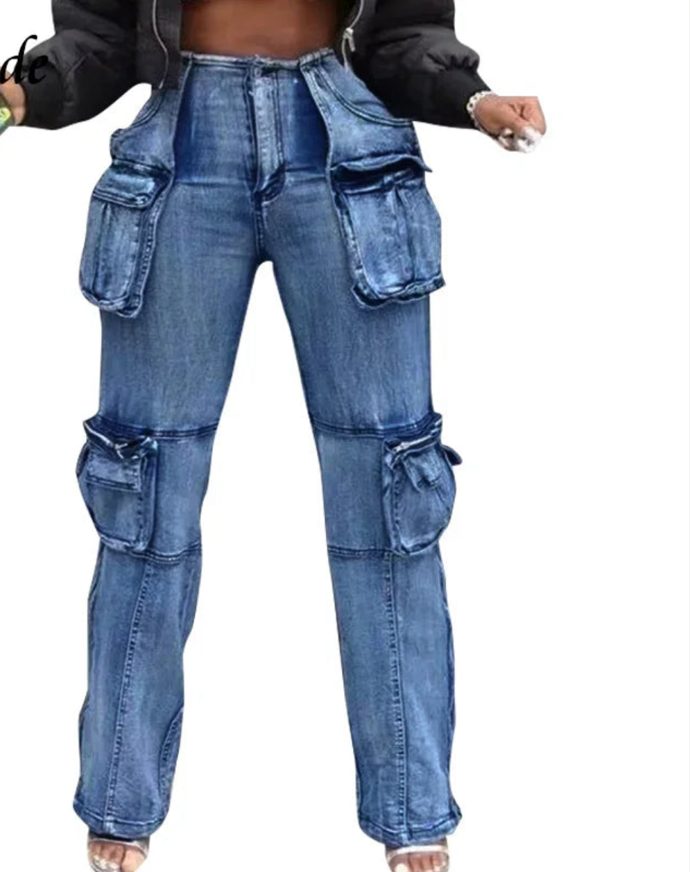 Denim Y2K Wide Leg Multi Pocket Streetwear Patchwork Stretch Women's Cargo Jeans