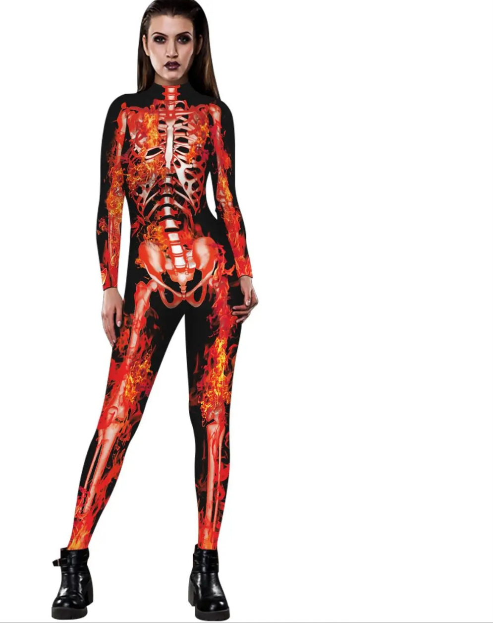 Multi-Colored 3D Graphic Printed Long Sleeve Women's Skin Tight Jumpsuit