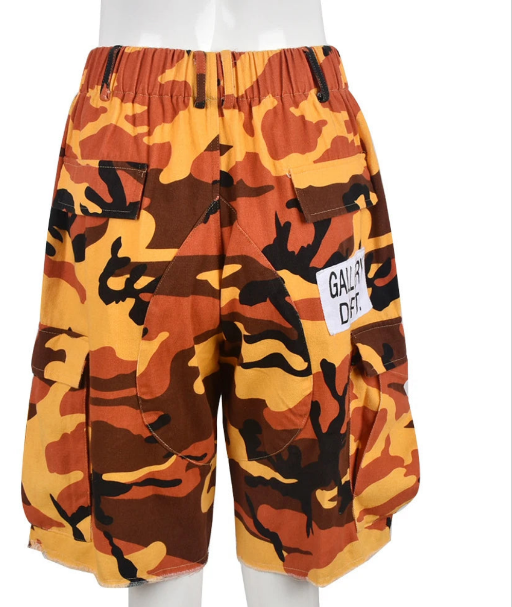 Camouflage High Waist Letter Printed Women's Multi-Pocket Baggy Cargo Shorts