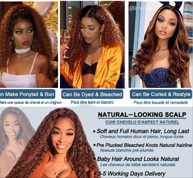 Ombre Curly Brazilian Remy Lacefront 100% Human Hair 1B33 Color 13x4 Lace Frontal Pre-Plucked Wig