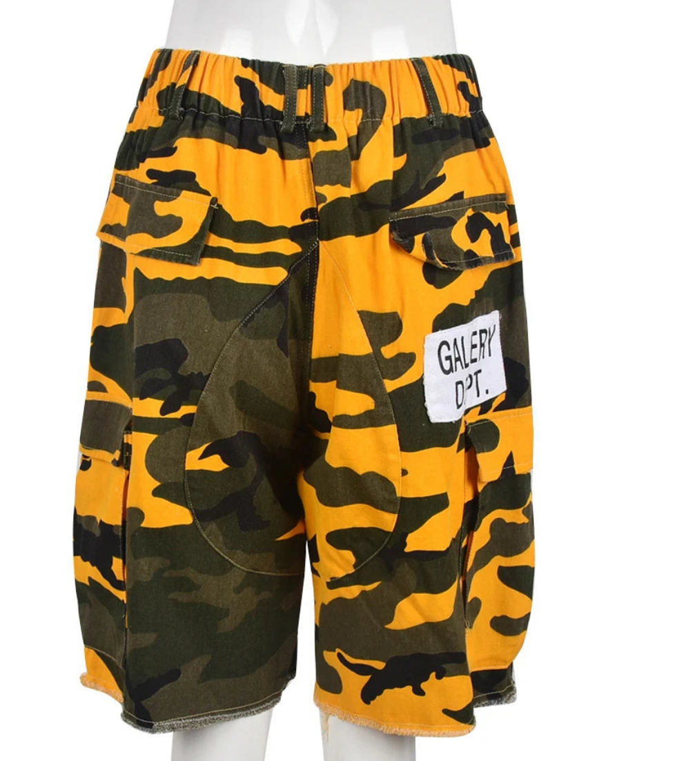 Camouflage High Waist Letter Printed Women's Multi-Pocket Baggy Cargo Shorts