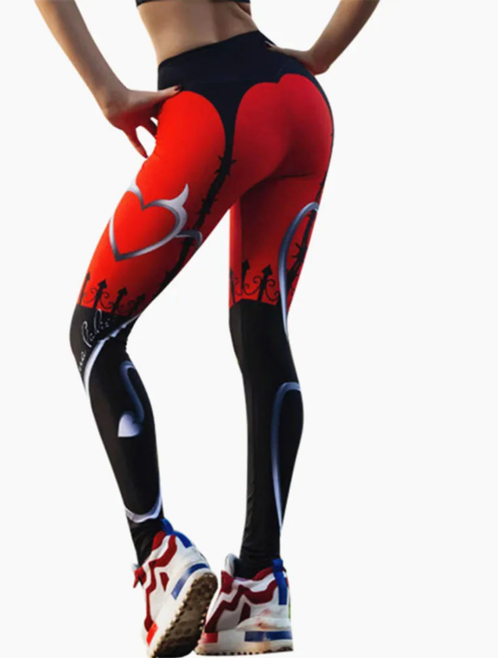 Heart Shape Digital Print Patchwork Fitness Leggings