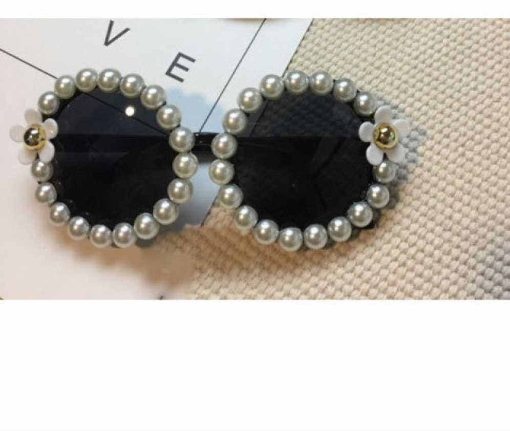 Embellished Round Crystal Diamond Pearl Handmade UV400 Mirror Lens Flower Sunglasses