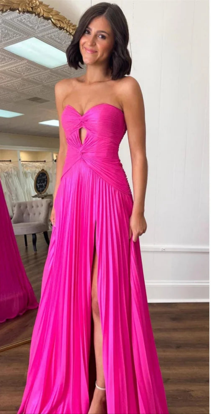 Chiffon Strapless Sleeveless Customized Solid Color Side Slit Formal Party/Wedding Mermaid Trumpet Maxi Dress