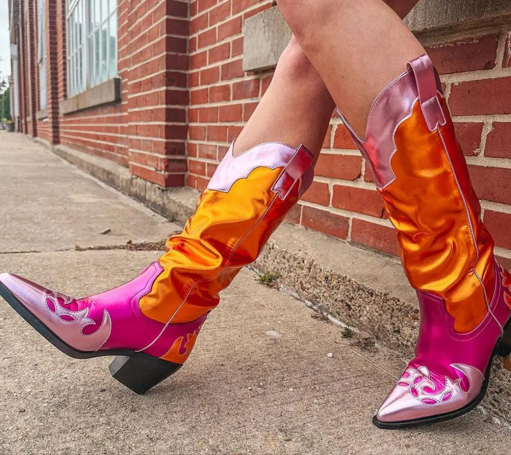 Rainbow Metallic Colorblock Women's Knee-High Western Cowgirl Boots