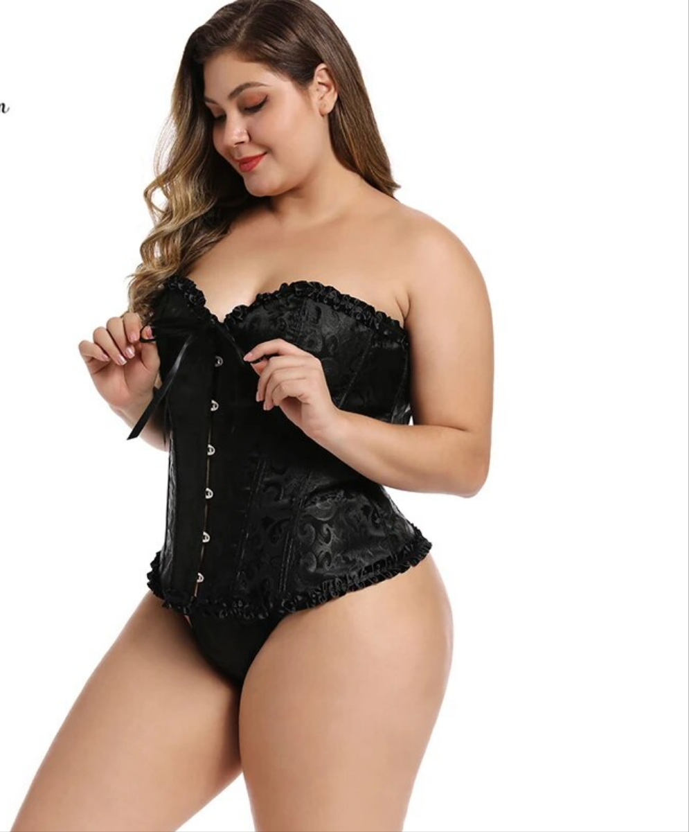 Floral Embroidered G-String 12-Bone Corset to 6X Plus Size