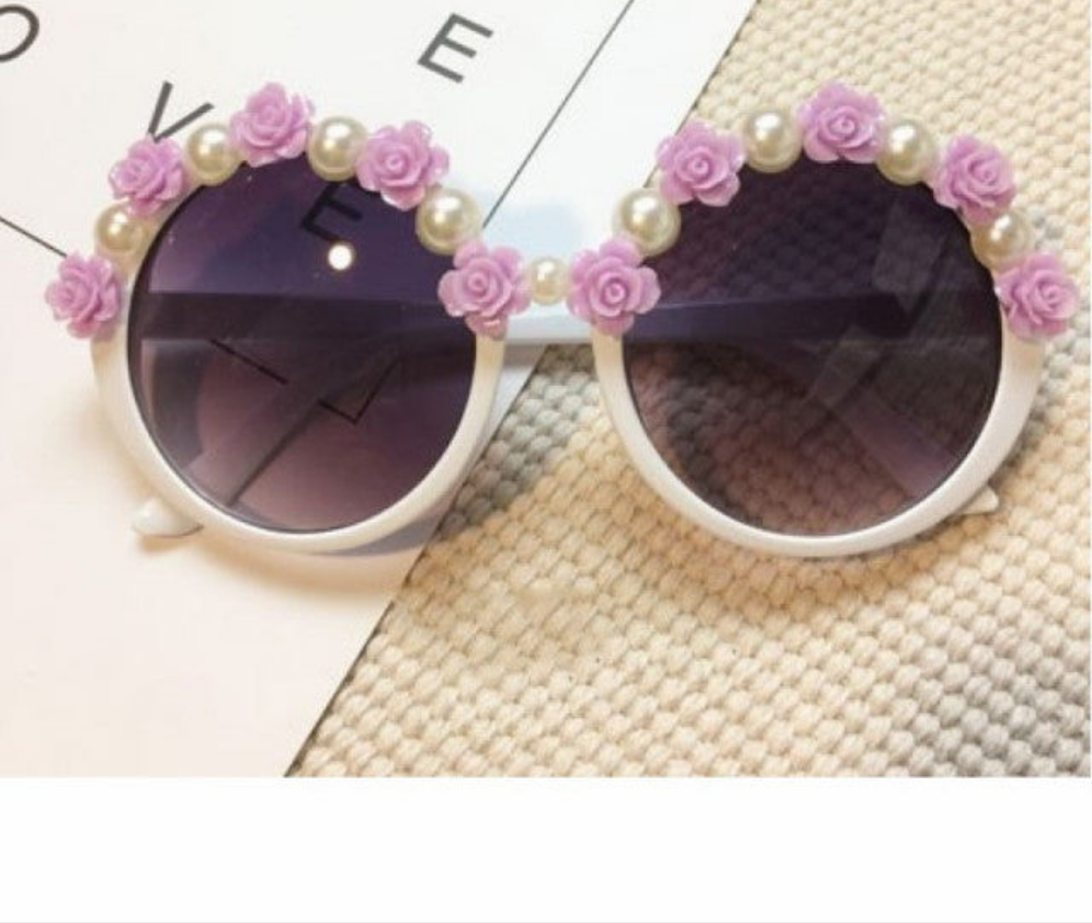 Embellished Round Crystal Diamond Pearl Handmade UV400 Mirror Lens Flower Sunglasses