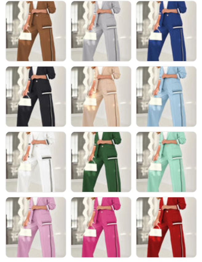 Side Striped Single Button Women's Blazer Jacket + Wide Leg High Waist Trouser Pants Suit to 4X Plus Size