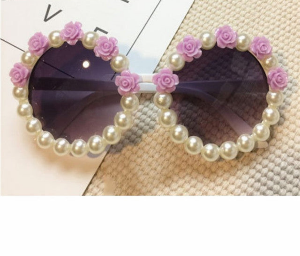 Embellished Round Crystal Diamond Pearl Handmade UV400 Mirror Lens Flower Sunglasses