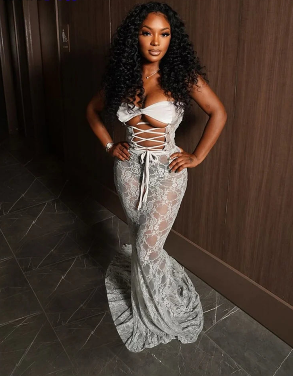 Fishtail Mesh Lace Patchwork Strapless Shirring Hollow-Out Bodycon Maxi Formal Party/Prom Trumpet Mermaid Dress