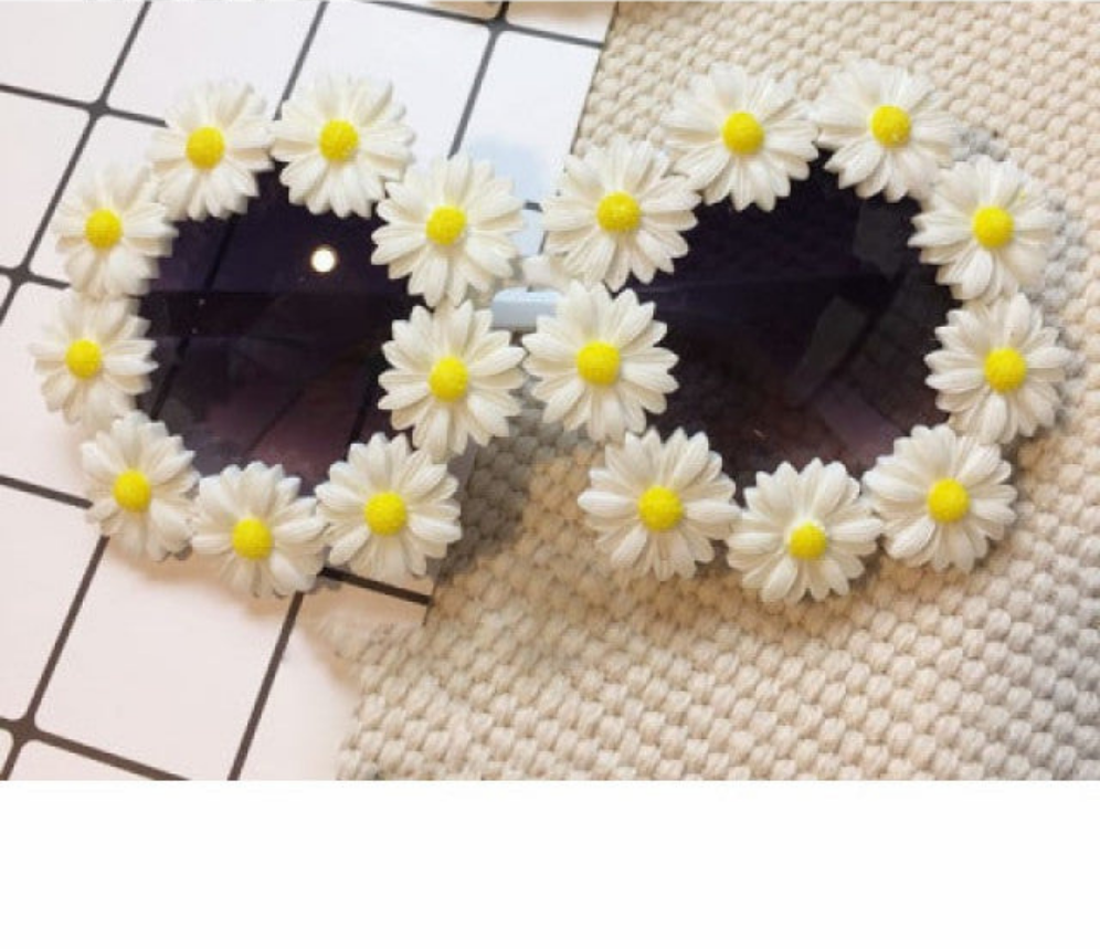 Embellished Round Crystal Diamond Pearl Handmade UV400 Mirror Lens Flower Sunglasses