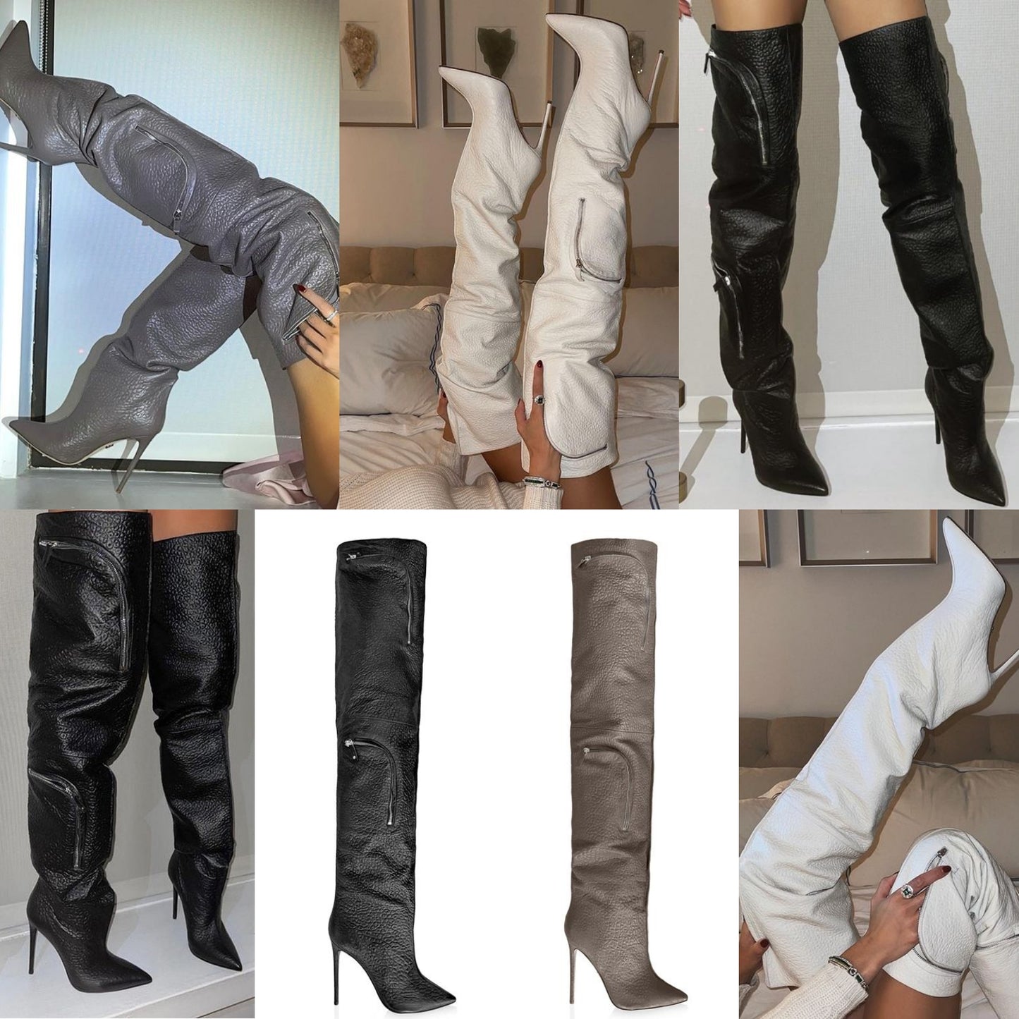 Thigh High Over-The-Knee Pocketed Stiletto Heel Pointed Toe Zipper Boots