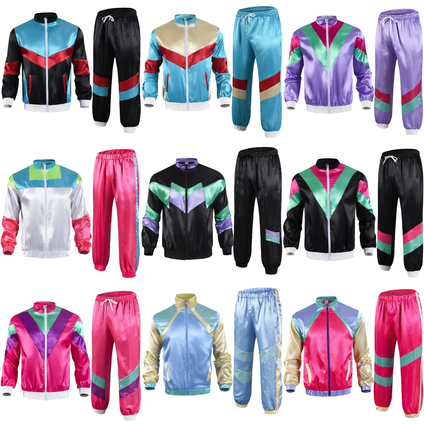 Men's Vintage Retro Hip-Hop B-Boy Striped Colorblock/Geometric/Leopard Zebra Print 80's Windbreaker Jacket + Sweatpants Tracksuit