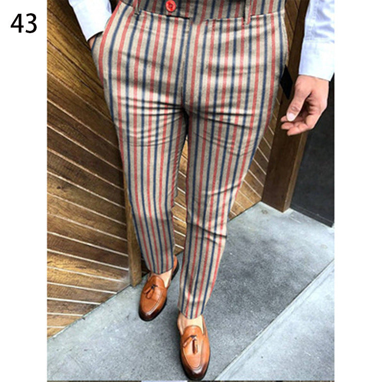 Men's Plaid Checker/Baroque Print Skinny Dress Pants