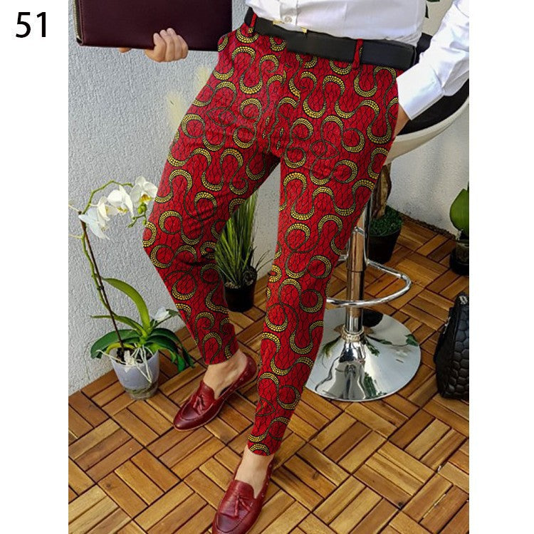 Men's Plaid Checker/Baroque Print Skinny Dress Pants