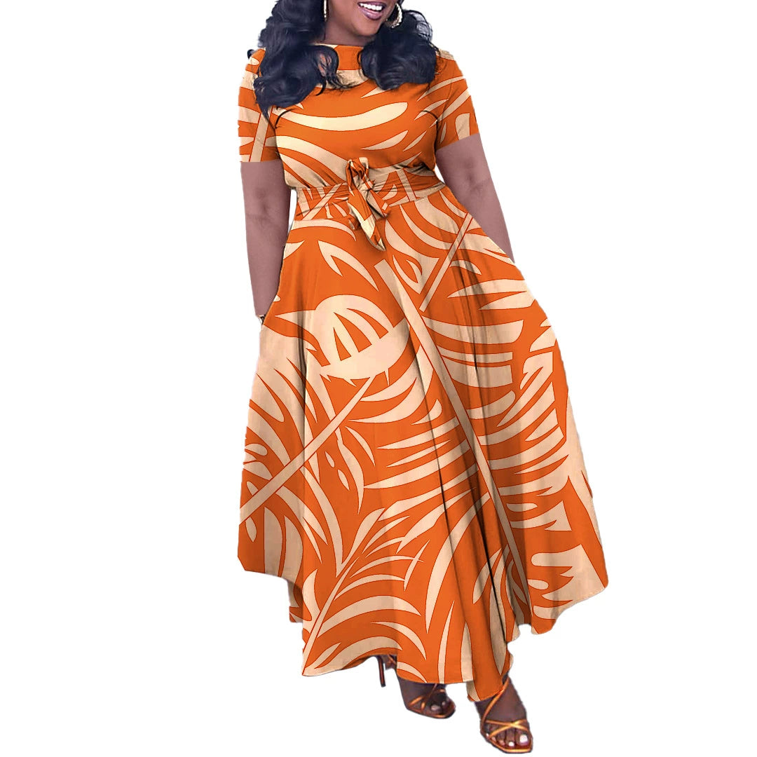 Camoflauge/Newspaper/Faux Denim Colorblock/Floral/Baroque/Geometric/Polka Dot Print Short Sleeve Maxi Office Dress to 3X Plus Size