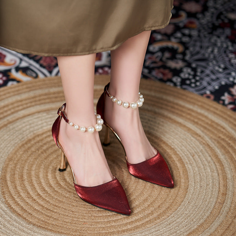 Women's Pearl Strap Stiletto Heel Mule Pumps