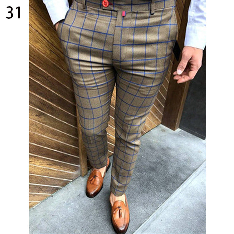 Men's Plaid Checker/Baroque Print Skinny Dress Pants