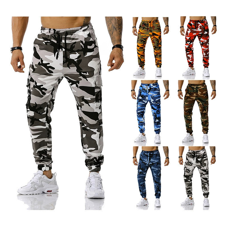 Men's Colored Camouflage Cargo Pocket Skinny Sweatpants