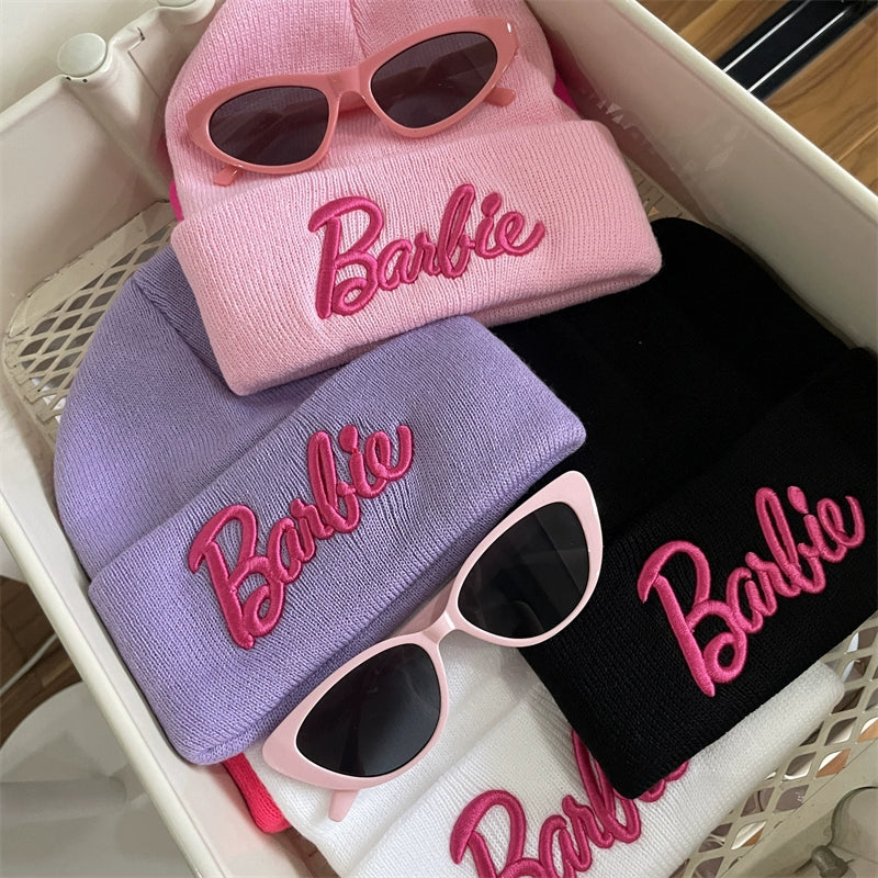 "Barbie" Letters Knitted Embroidered Ski Cap/Beanie Hat