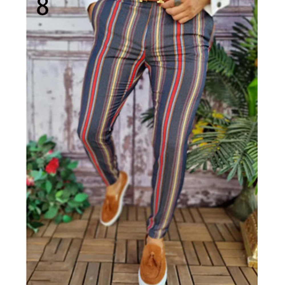 Men's Plaid Checker/Baroque Print Skinny Dress Pants