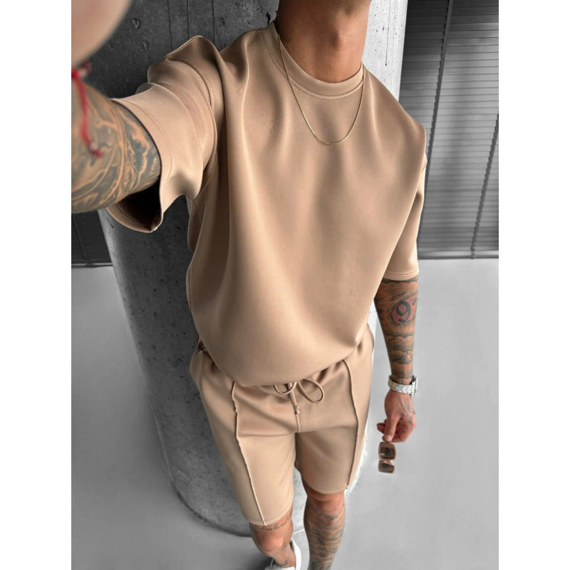 Men's Solid Color Short Sleeve O-Neck T-Shirt + Shorts 2-Piece Set