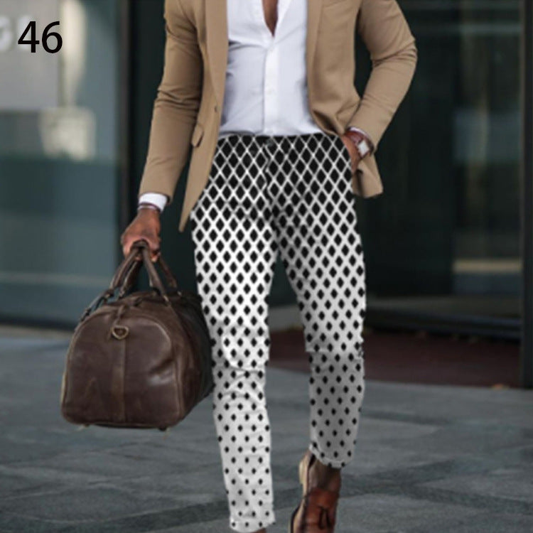 Men's Plaid Checker/Baroque Print Skinny Dress Pants