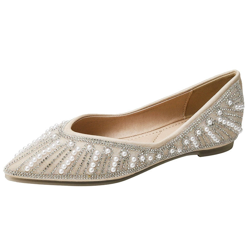 Fairy Style Pearl Rhinestone Wedding Ladies Flats