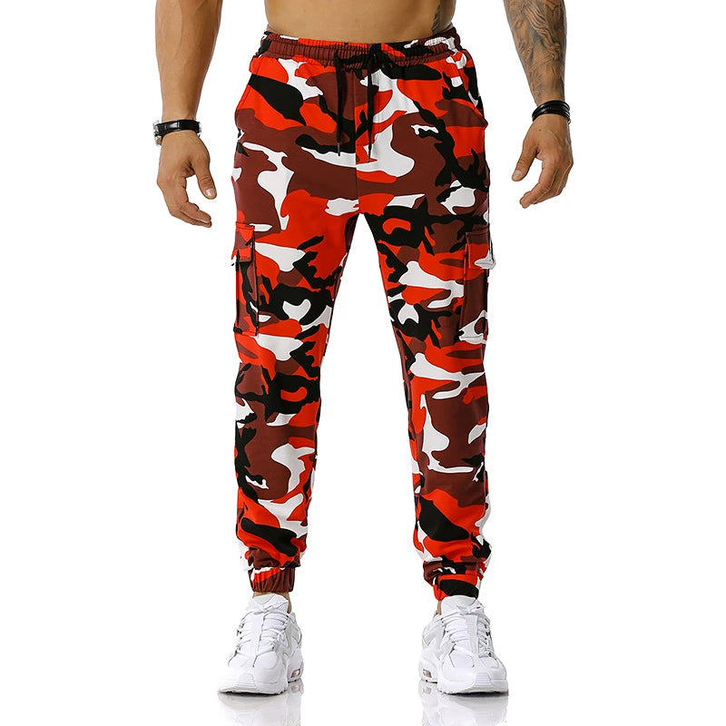 Men's Colored Camouflage Cargo Pocket Skinny Sweatpants