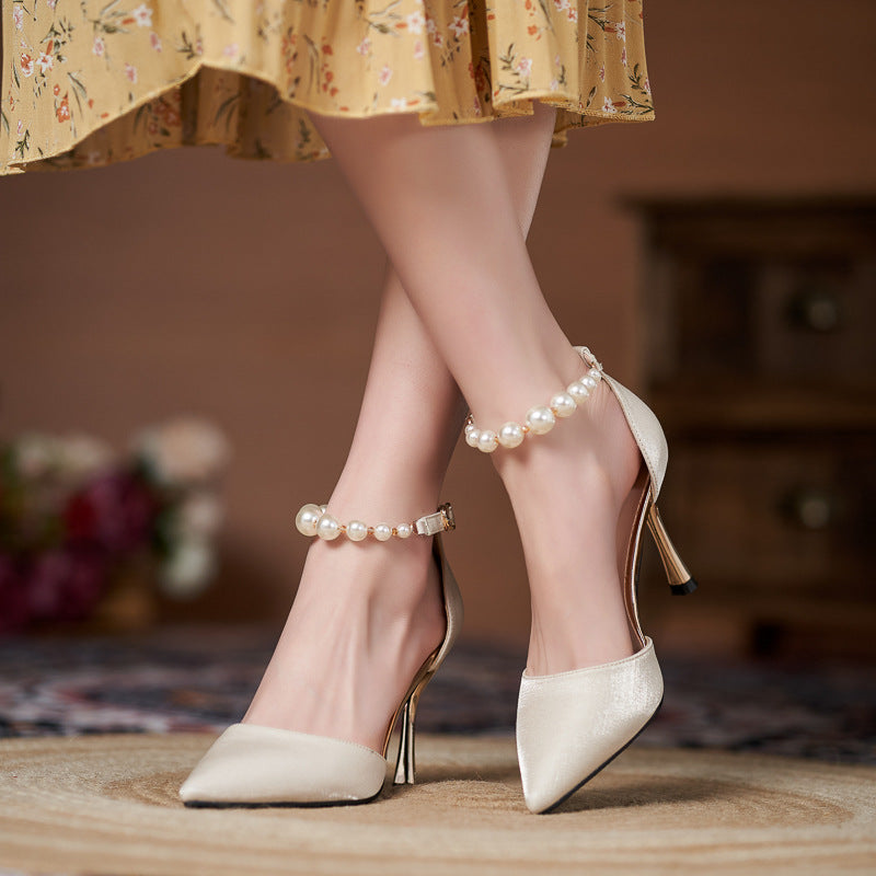 Women's Pearl Strap Stiletto Heel Mule Pumps