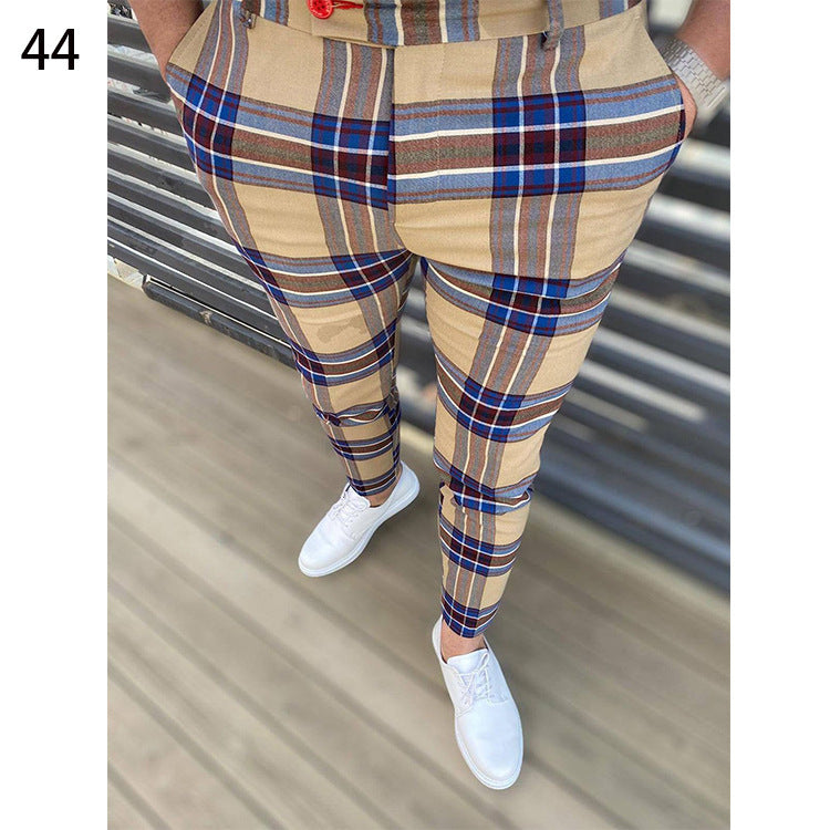 Men's Plaid Checker/Baroque Print Skinny Dress Pants