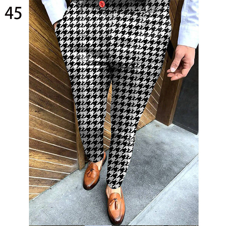 Men's Plaid Checker/Baroque Print Skinny Dress Pants
