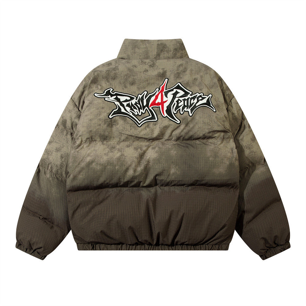 Men's Gradient Colorblock Graffiti  Embroidered Hip-Hop Bomber Jacket