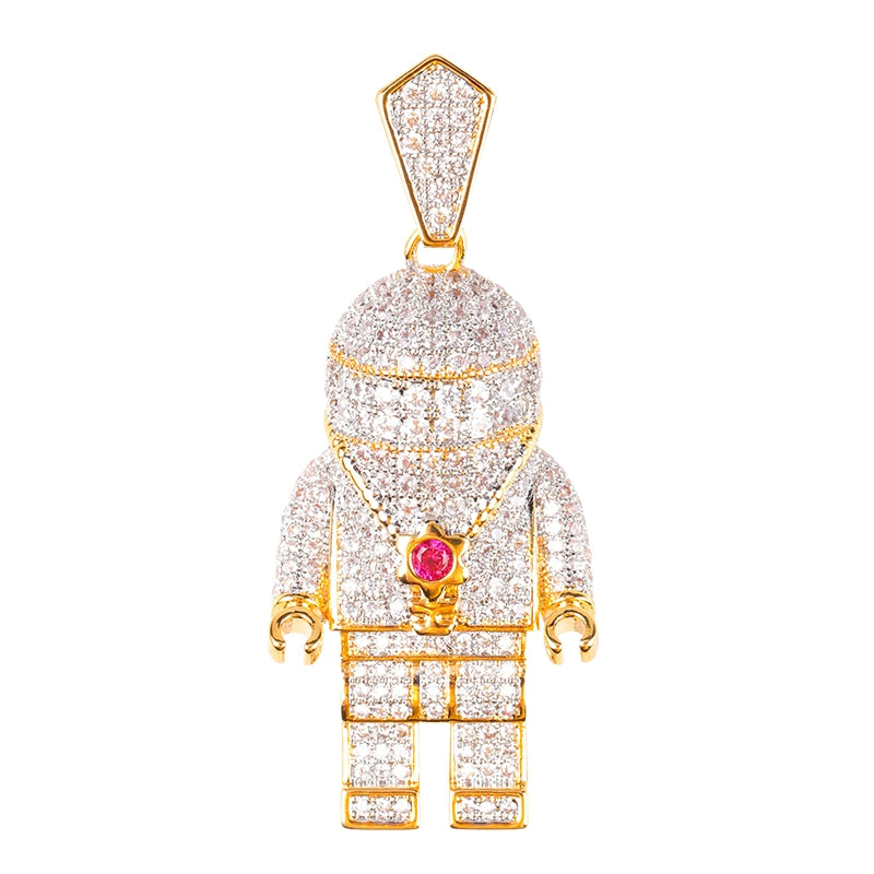 Astronaut Necklace Iced Out Full Diamond Pendant Hip-Hop Chain