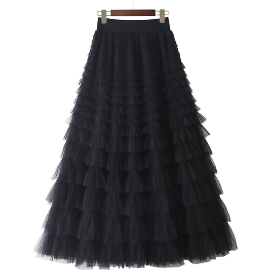 Ruffled Gauze Mesh Tutu Maxi Skirts