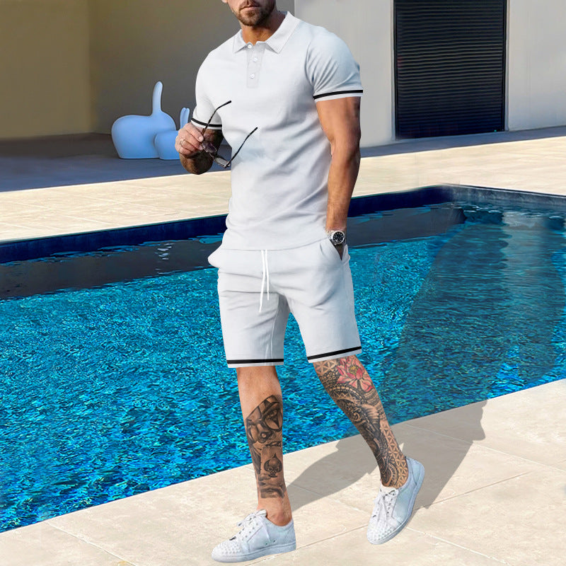 Men's Solid Polo Shirt & Drawstring Shorts 2-Piece Set