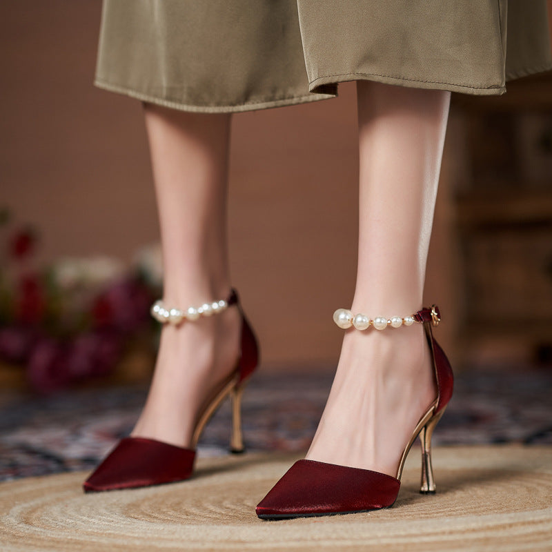 Women's Pearl Strap Stiletto Heel Mule Pumps