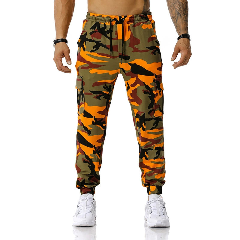 Men's Colored Camouflage Cargo Pocket Skinny Sweatpants