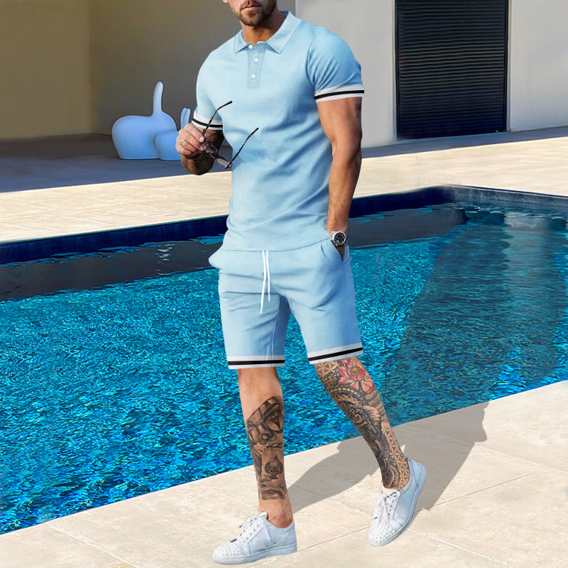 Men's Solid Polo Shirt & Drawstring Shorts 2-Piece Set