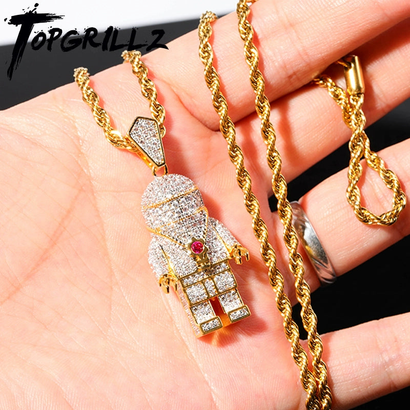 Astronaut Necklace Iced Out Full Diamond Pendant Hip-Hop Chain