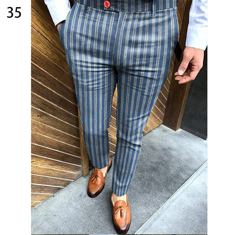 Men's Plaid Checker/Baroque Print Skinny Dress Pants