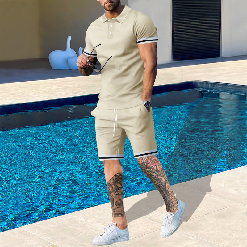 Men's Solid Polo Shirt & Drawstring Shorts 2-Piece Set