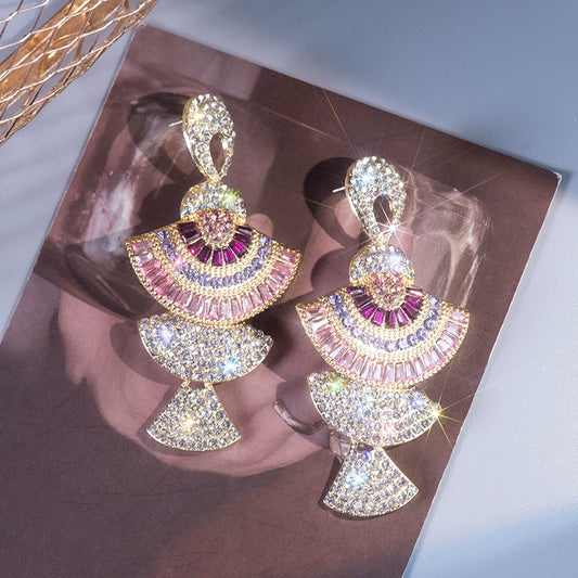 Fan-Shaped Rhinestone Earrings