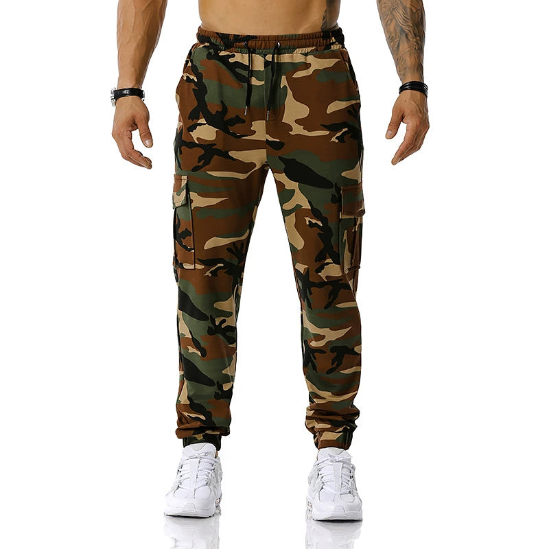 Men's Colored Camouflage Cargo Pocket Skinny Sweatpants