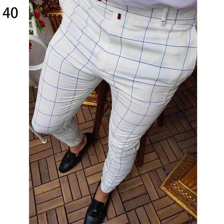 Men's Plaid Checker/Baroque Print Skinny Dress Pants