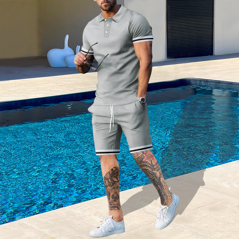 Men's Solid Polo Shirt & Drawstring Shorts 2-Piece Set