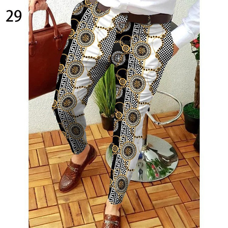 Men's Plaid Checker/Baroque Print Skinny Dress Pants