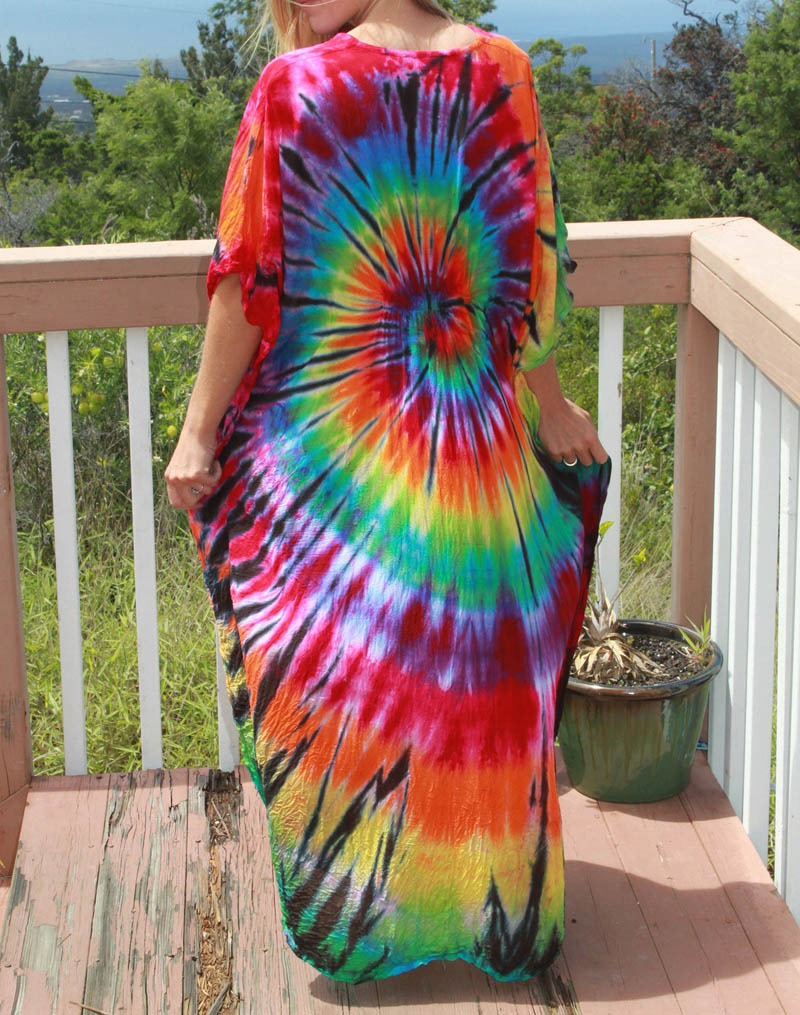 Oversized Tie-Dye/Colorblock Geometric V-Neck Printed Plus Size T-Shirt Dress