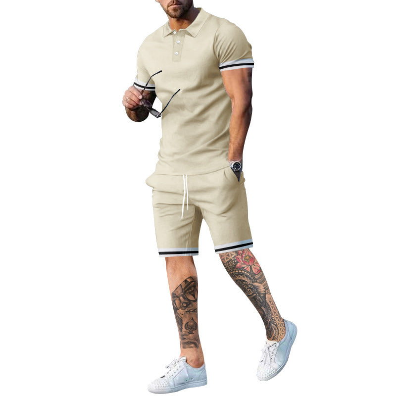 Men's Solid Polo Shirt & Drawstring Shorts 2-Piece Set