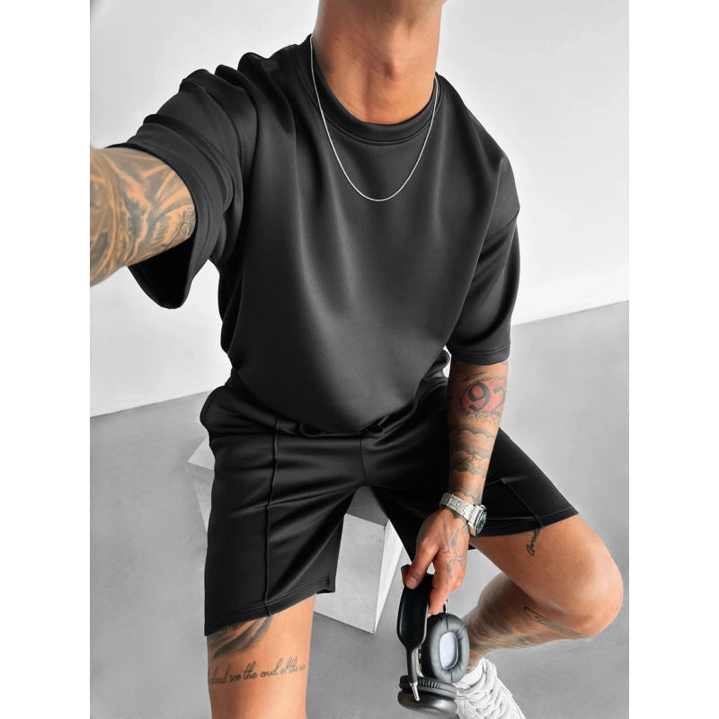 Men's Solid Color Short Sleeve O-Neck T-Shirt + Shorts 2-Piece Set